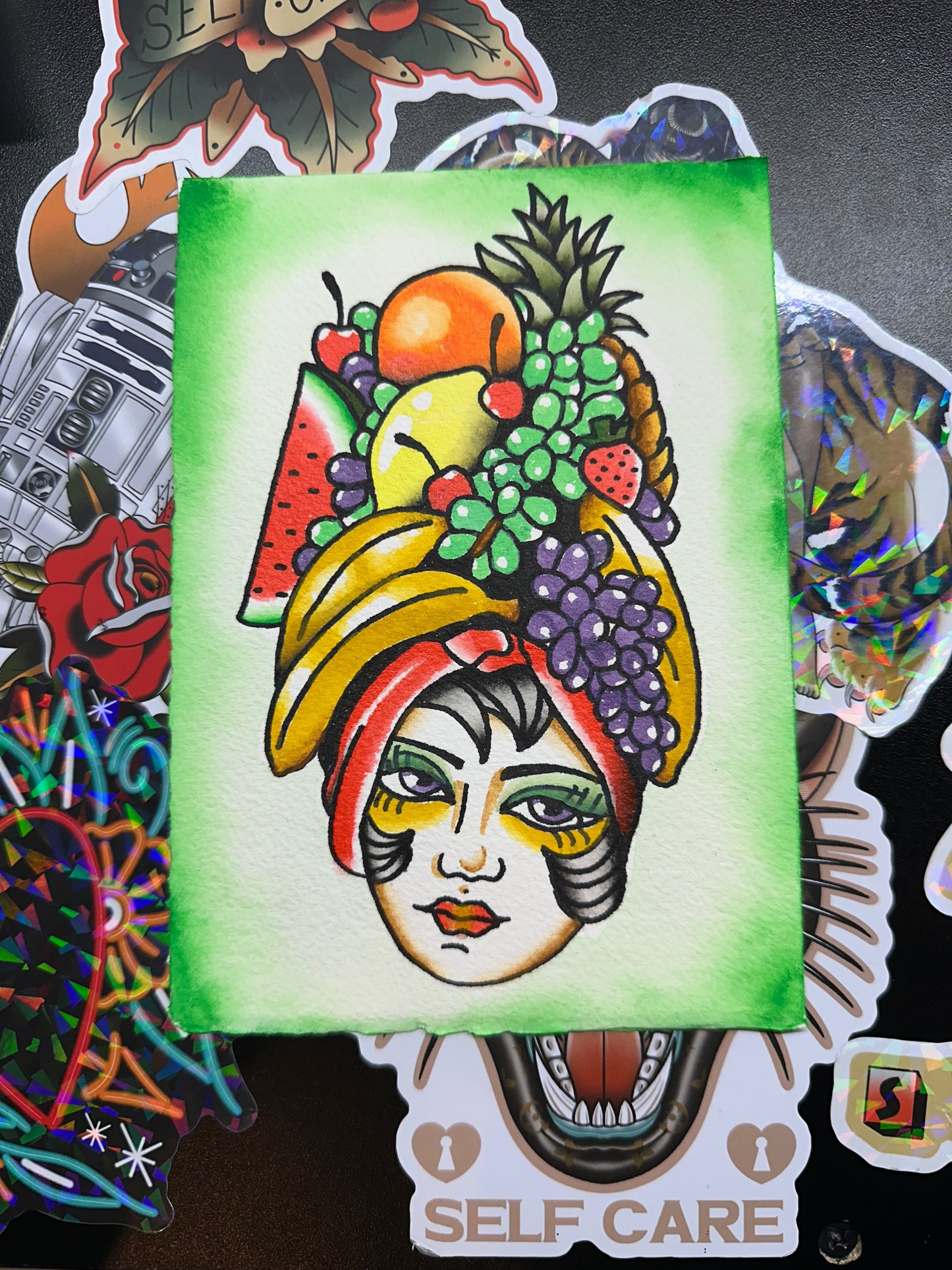 Fruity lady head painting 5x7