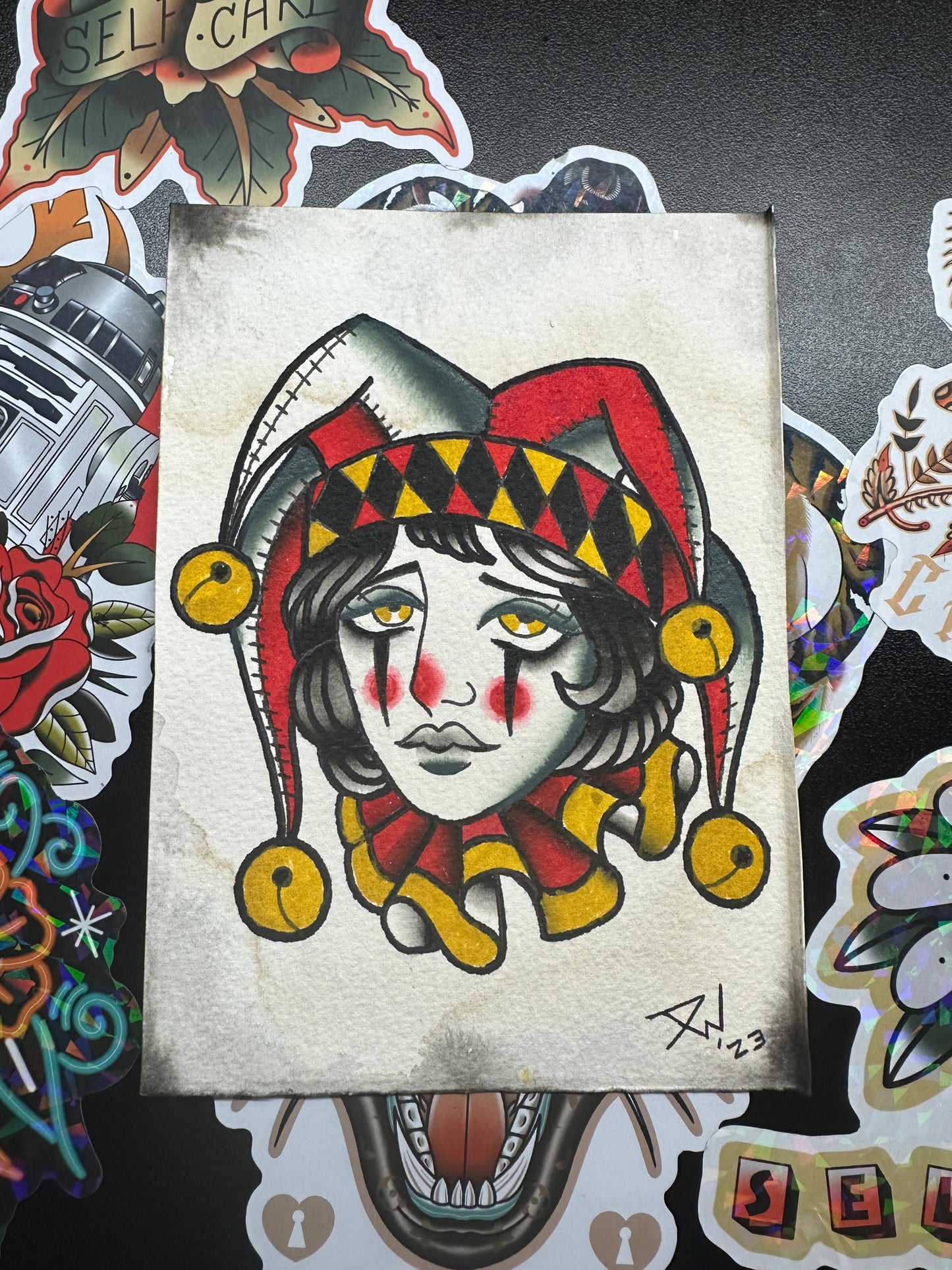 Jester lady head painting 5x7