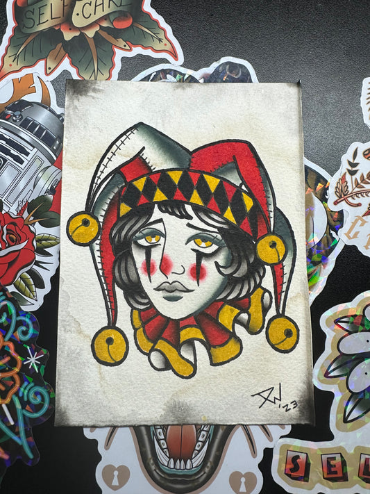 Jester lady head painting 5x7